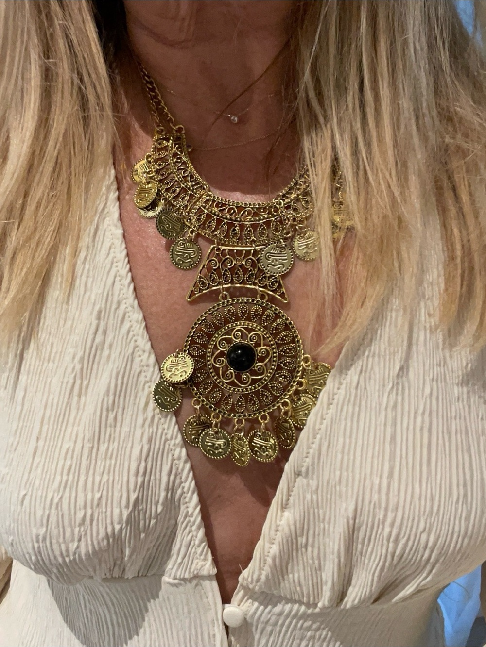 Gold Statement Coin Bib Necklace - Women Jewelry